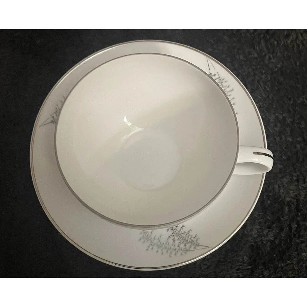 Fukagawa China Arita Silver Bamboo # 714 Cup and Saucer